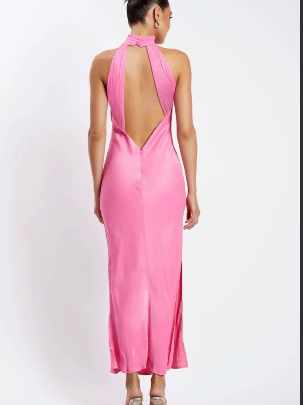 Meshki Pink Backless Halter Maxi Dress